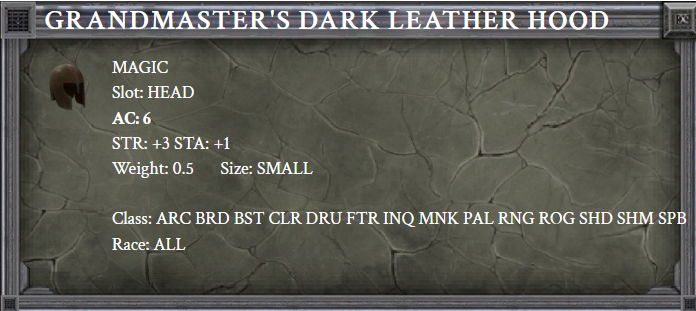 GRANDMASTER'S DARK LEATHER HOOD item card